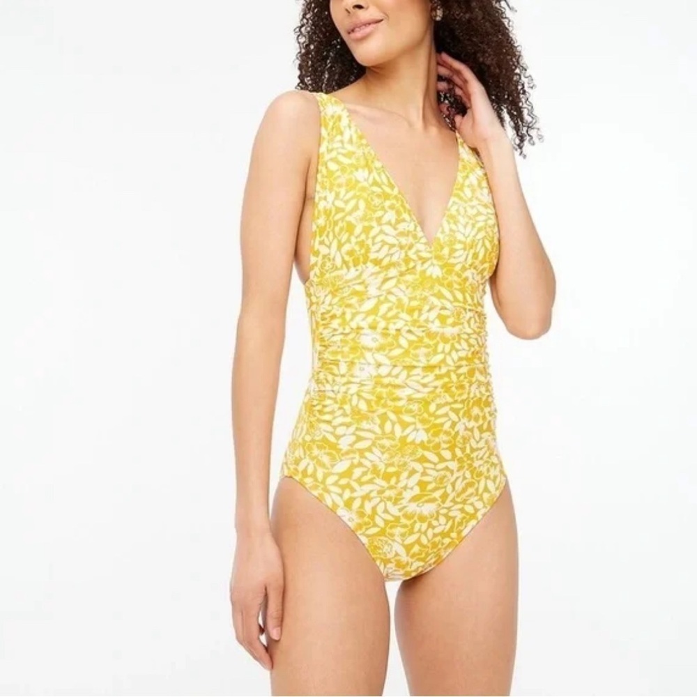J. Crew Factory Yellow and White Floral One-Piece Swimsuit